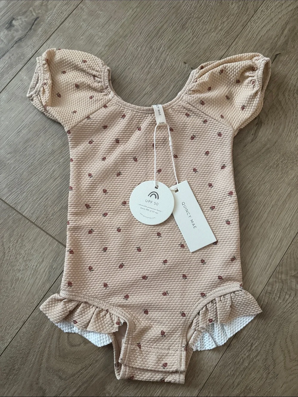 Quincy Mae Blush Pink Dot Ruffle One-Piece